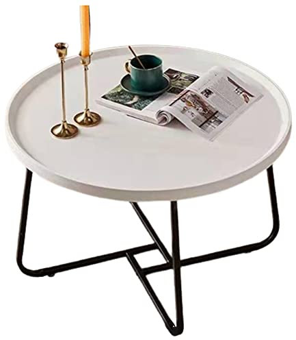 Table basse multifonctionnelle moderne ronde avec plateau en bois de noyer et cadre en métal noir pour salon et maison