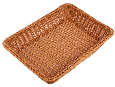 OKUMEYR Panier à Pain en Rotin Synthétique Rectangulaire 40x30x8cm avec Couvercle, Panier de Rangement Plastique Créatif pour Fruits et Légumes à Usage Domestique
