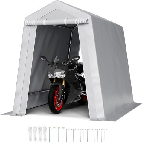 VEVOR Outdoor Storage Shed, 6 x 8 ft Portable Storage Tent with 2 Roll-up Doors & Vents, Waterproof Canopy Shed Shelter, Heavy Duty Frame, Patio Garage Carport for Motorcycle, Lawn Mower, Bike, Grey