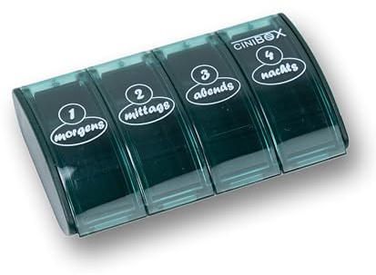 CINIBOX 4 in 1 – Tablettenbox mit 4 Fächern – Pillendose & Medikamentenbox für einen Tag – leicht zu öffnen & sicher verschlossen – BPA-frei, lebensmittelecht & Medizinprodukt – Made in Germany