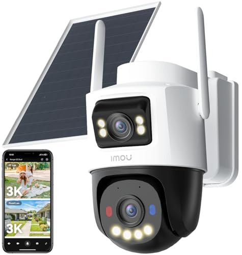 Imou 10MP(5MP+5MP) Telecamera Pannello Solare 8W con Doppia Lente, Telecamera Wi-Fi Esterno 4G con SIM Card, AOV Registrazione 24/7, Rilevamento Umano/Veicoli, 10000mAh Batteria, Micro SD 64GB, IP65