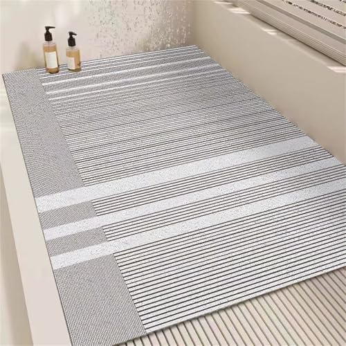 Odot Duschmatte rutschfest,Schnelltrocknend PVC-Luffa Badewannenmatte,Badezimmerteppich mit Ablaufloch,Modern Schlicht Badteppich,Duschvorleger für Badewanne/Nassbereiche (Graue Streifen,60x120cm)