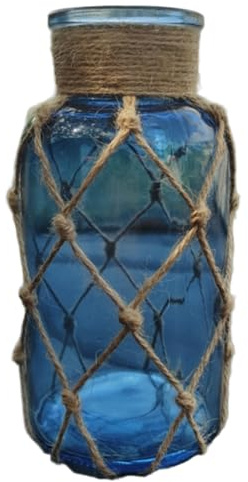 Jarrón de Vidrio Azul, Botella Decorativa de Red Creativa de 6.4 Pulgadas para el hogar, Regalos de Boda