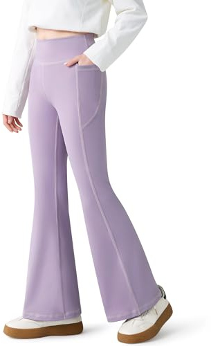 Baogaier Sportleggings för flickor med 2 fickor, stretch ventilerande utsvängda byxor, flickor bekväma bootcut leggings hög midja yoga dans sport kläder för 7–15 år