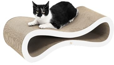 Petrebels Kratzpappe Simba 75, Katzen Kratzbrett aus sehr stabilem Karton, Kratzkarton 75 x 32 x 23 cm, Farbe Weiß