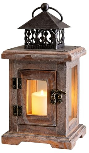Laterne Holz, Laternen für Draußen, Holz Laternen, Dekorative Rustikal Distressed, Dekorative Kerzenlaternen für Kerzen Vintage Hochzeit Weihnachten Tischdeko Innen und Draußen Deko, 11 * 11 * 22CM