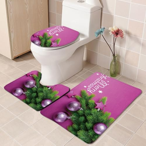 Badezimmermatte Weihnachten Lila rutschfeste Badmatte Waschbar Bath Mat Bad Vorleger Memory Schaum Badezimmerteppich U förmige WC Teppich Badteppich Set 45x75 cm