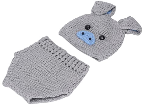 BONKZEBU Costumes de Photographie D'animaux Mignons pour Bébés, Accessoires en Fil de Laine Non Abrasifs, Tenues pour Nourrissons de 0 à 3 Mois (Gris)