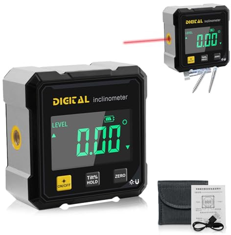 Inclinómetro digital con nivel de burbuja, medición de 4 x 90°, magnético de 360°, pantalla LCD, transportador digital con función de nivel