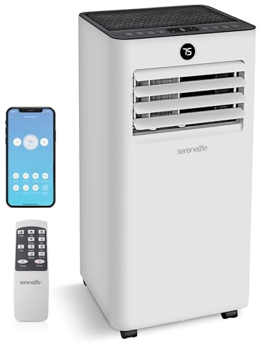 SereneLife Condizionatore Portatile 9000 BTU, Climatizzatore Portatile WiFi con Telecomando, Kit Finestra, Deumidificatore e Ventilatore, Pinguino Condizionatore Compatto per Casa, Ufficio e Scuola
