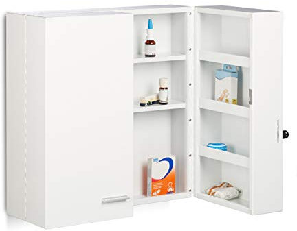 Relaxdays Armadietto Porta Medicinali XXL, Richiudibile, a 2 Ante, 11 Scomparti per Medicine HLP 53 x 53 x 20 cm, Bianco