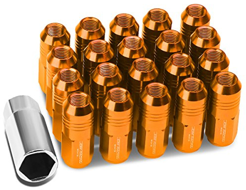 DNA MOTORING LN-ZTL-9020-15-OR Radmuttern mit geschlossenem Ende, M12 x 1,5, Aluminiumlegierung, 20 mm Außendurchmesser, 50 mm Höhe, Orange, 20 Stück