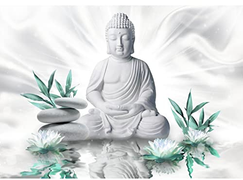 Runa Art Fototapete Buddha Blumen Zen 352 x 250 cm Vlies Tapeten XXL Moderne Wandtapete Wohnzimmer Schlafzimmer Weiss Türkis 9289011b