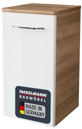 FACKELMANN Unterschrank Milano/Badschrank mit Soft-Close/Maße (B x H x T): ca. 30,5 x 57 x 32 cm/Schrank fürs Bad mit 1 Tür/Türanschlag frei wählbar/Korpus: Braun hell/Front: Weiß