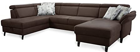 Cavadore Wohnlandschaft Ammerland mit Federkern, Schlafsofa mit Bettfunktion und Bettkasten, inkl. Kopfteilverstellung, 317 x 84 x 193, lederoptik cognac