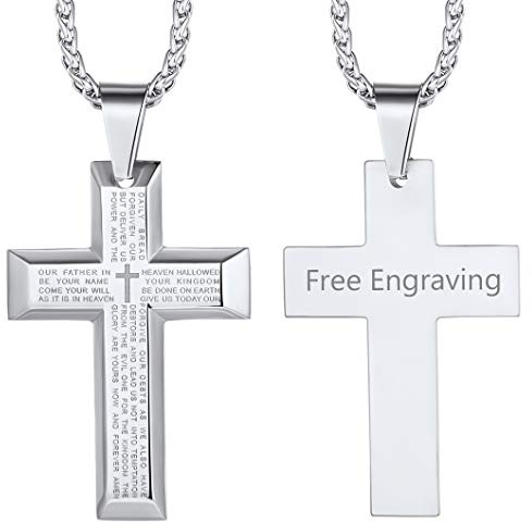 Richsteel Kreuz Kette Halskette Herren Silber/Gold/Schwarz Kreuzkette 55+5cm verstellbarer Kettenanhänger personalisierbar Cross Necklace Edelstahl Schmuck christlicher katholischer Religionskreuz