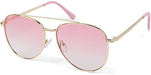 styleBREAKER Damas Aviadoras Gafas de sol con aplicación de estrás, lentes de policarbonato tintado y marco de metal 09020119, color:Montura de oro/vidrio Gradiente rosa