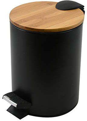 Spirella Kosmetikeimer 3 Liter Edelstahl Bambus mit Absenkautomatik und Inneneimer Adonis Badezimmer Mülleimer Softclose Abfalleimer Schwarz