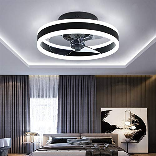Led Takfläktar med Lampor Vändbar Fjärrkontroll, Modern Sovrum Taklampa för Fläkt Tyst 6 Hastigheter Φ40cm Dimbar Små Tak för Fläktljus för Vardagsrum,Black