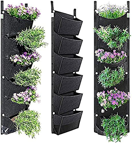 Amini Pflanztasche Pflanzbeutel vertikale Pflanztaschen mit 6 Taschen Pflanztaschen Wand für den Innen- und Außenbereich Pflanztasche Gemüse Pflanzer Taschen für Garten Hof Büro Dekoration (Schwarz)