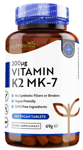 Nutravita Vitamin K2 MK 7 200mcg - 1 Year Supply - 365 Vegan Micro Tablets (Not Capsules) - Supports Maintenance of Normal Bones - High Strength Menaquinone MK7 - Made in The UK