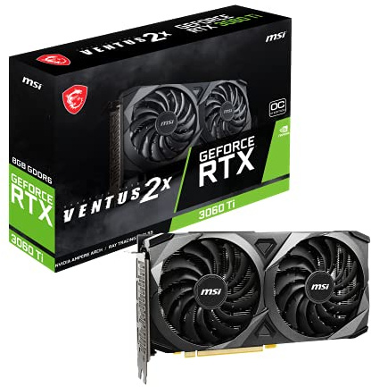 MSI Gaming GeForce RTX 3060 Ti LHR 8GB GDRR6 256-Bit HDMI/DP Nvlink Torx Fan 3 Ampere Architecture OC Graphics Card (RTX 3060 Ti Ventus 2X 8G OCV1 LHR) (Renewed)