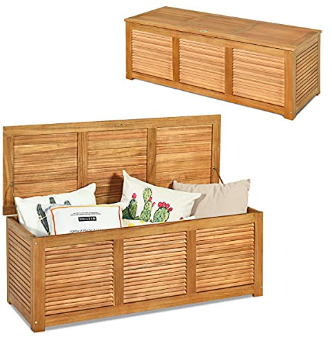 RELAX4LIFE Gartenbox aus Massivholz, Gartentruhe mit Stauraum, Auflagenbox mit Deckel & Atmungsaktivem Design, Kissenbox mit Belastbarkeit bis zu 160 kg, Aufbewahrungsbox Garten Outdoor Indoor, Natur