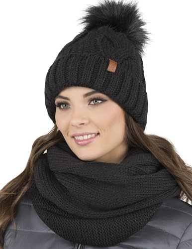 VIVISENCE Wintermütze Mit Bommel Damen Warmes Ideal Für Kalte Wintertage 7014