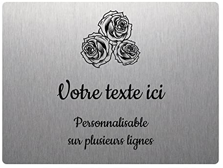 Placa grabada funeraria con diseño de tres rosas autoadhesivas, 20 x 15 cm, personalizada, 1 a 3 líneas, aluminio cepillado