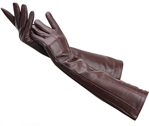 Lange Lederhandschuhe für Damen, lange Lederhandschuhe, modisch, Beige