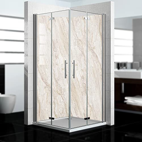 Dedeco 2x Premium Bad Duschrückwand mit Motiv: Marmor V9, 90x210cm mit UV-Lack matt, wasserfest, hochwertig fugenlose Wandverkleidung aus 3mm-Alu-Verbundplatte, Fliesenersatz ohne Bohren