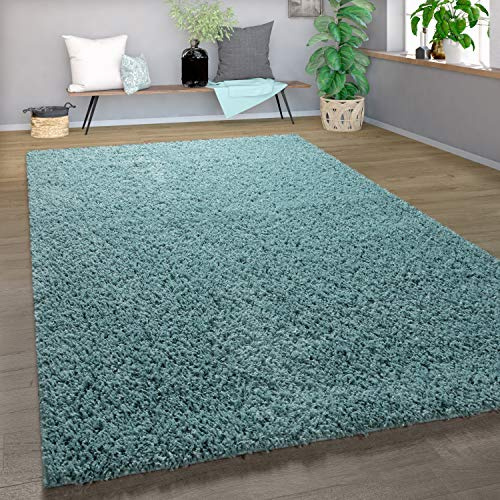 Paco Home Teppich Wohnzimmer, Schlafzimmer/Hochflor Shaggy in versch. Designs Farben und Größen, Grösse:140x200 cm, Farbe:Türkis 3