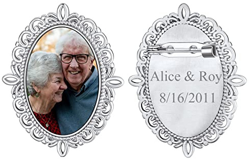 FindChic Broche Personnalisé 1-4 Charme Ovale pour Médaillon Photo Bouquet de Mariée Bijoux Famille Noël Graver Breloque et Pin Mariage Personnalisable Costume Charme à Épingle en Acier Inoxydable