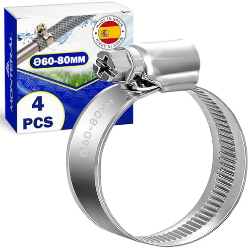 4x Collier de Serrage Métallique Ø60-80mm - Bague de Serrage | pour Tuyau de Piscine Jardin Machine a Laver Conduite à Eau - MONTERAL
