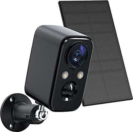 FOAOOD Überwachungskamera Aussen Akku Solar, Kamera Überwachung Aussen mit Farbige Nachtsicht, PIR-Personenerkennung, 2-Wege-Audio,1080P, IP66 Wasserdicht-Schwarz