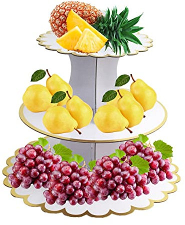 Keptfeet Alzata per Cupcake in Cartone - Espositore per Cupcake Bianco - Alzata per Torte Porta Cupcake per Dessert, Torre per Torte per Feste di Compleanno, a 3 Livelli