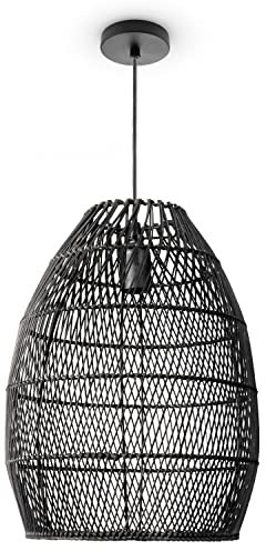 Paco Home Sospensione Soggiorno Boho Lampade A Cesto Rattan Sala Da Pranzo Lampada Carta E27, Tipo di lampada:Luce a sospensione - Tipo 2, Colore:Nero (Ø30cm)