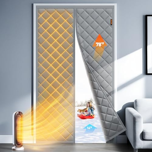 MAGZO Magnetic Winter Thermal Insulated Door Curtain Fits Door Size 30 x 80, Oxford Cloth Strong Magnets Winter Entrance Insulation, Thicken Cotton Entrance Cover for Doorways, Gray