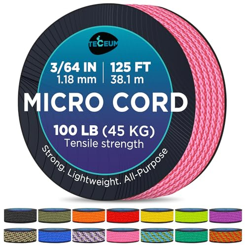 TECEUM Micro Paracord 1.18mm - Schwarz 38m - Schnur Seil Dünn Geflochten | 45 kg Tragkraft, reißfest, Handwerk, Armband, Hundehalsband, Schlüsselanhänger, Windspiele, Schmuck, DIY, Schwarz