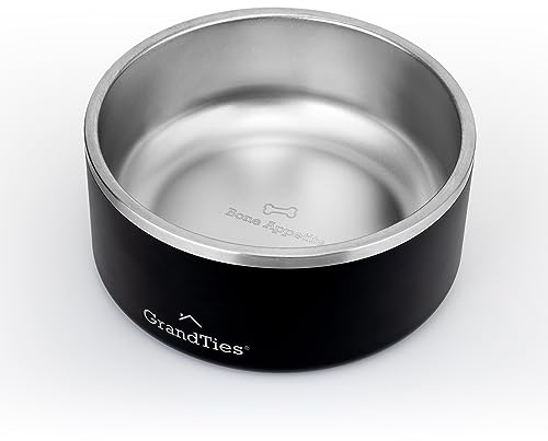 GrandTies Hundenapf aus Edelstahl, graviert, wiederverwendbar, BPA-frei, isoliert, für Katzen und Hunde, groß, robust, rutschfest, auslaufsicher, Wassernapf für den Außenbereich (1890mL, Mattschwarz)