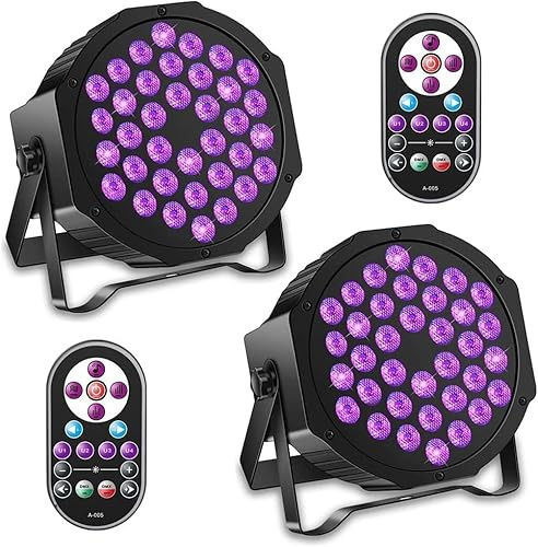 KRIDERISH 2PCS 72W UV Schwarzlicht, 36 LED UV Licht DMX512 mit Fernbedienung, UV Strahler für Party, Bar, Bühne, Weihnachten, Halloween, Hochzeit