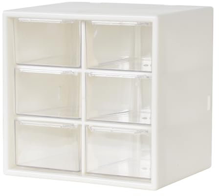 Mini Cassettiera Portaoggetti con 6 Cassetti, Porta Minuteria Plastica, Organizer Cassettini Da Scrivania per Cosmetici, Gioielli, Fermagli per Capelli, Piccole Parti, 12 * 12 * 10 CM (Bianco)