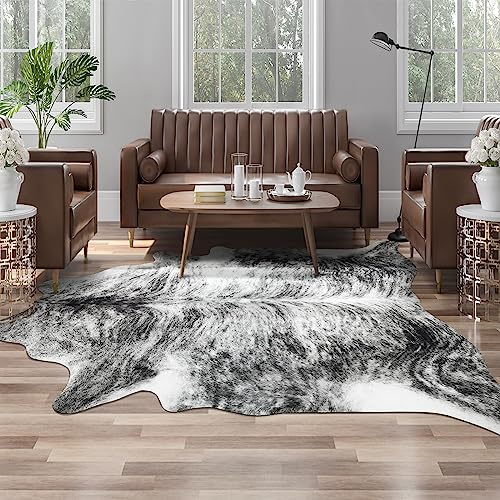 AROGAN Western-Kunstfell-Teppich aus Rindsleder, stabile Kuhfell-Teppiche für Schlafzimmer und Wohnzimmer, Schwarz