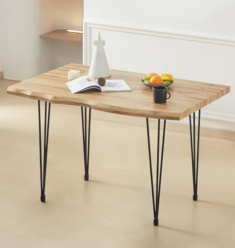 Hallowood Furniture Cullompton Small Dining Table w/Black Metal Legs, 1.2m | 4 Seater Industrial Style Live Edge Effect Wooden Top Modern Dining Table in Metal Legs for Home, Restaurant or Office (120cm