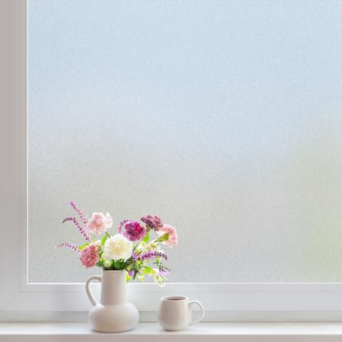 DOWELL Window Privacy Film, Frosted Glass Window Film, Static Cling Non-Adhesive Glass Clings, Sun Blocking Opaque Coverings, Reusable Door Stickers for Bathroom Home Office, Pure, 17.5 x 78.7