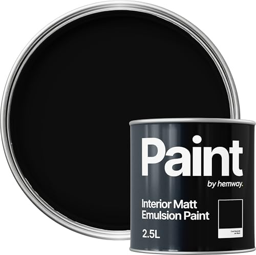 Hemway Jet Black Paint 2.5 L, Indoor Matt Finish, One Coat | Wall Paint, Acrylic & Water-Based Emulsion, Quick Dry & High Coverage for the Kitchen, Bathroom & Bedroom Walls & Ceiling