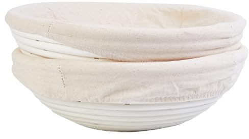 Bread Banneton Proofing Basket & Liner Dough Rising Rattan Handmade Rattan Bowl-Oval, 2 Pcs (Round)