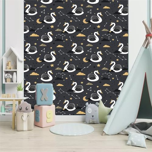 Wallpaper Golden Black Swan Peel and Stick Wallpaper Self Adhesive Wallpaper Removable Wallpaper for Bedroom Wall Cabinets Decor Worktop Vinyl Covering Sticky Back Wallpaper 1P (40x100cm)