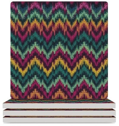 Untersetzer für Getränke, saugfähige Untersetzer, 4er-Set, mit Korkboden, buntes Strickmuster, Keramik-Tassen-Untersetzer für Tischschutz, für Holztisch, Bar, Urlaub, Party