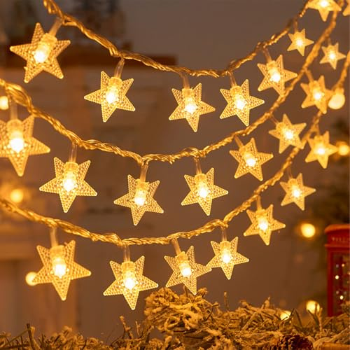Sterne Lichterketten, 6M 40LED Lichterkette Weihnachten, Weihnachtsdeko Licht Batteriebetriebene, Winterdeko für Weihnachten Valentinstag Hochzeit Geburtstag Party Schlafzimmer Indoor&Outdoor